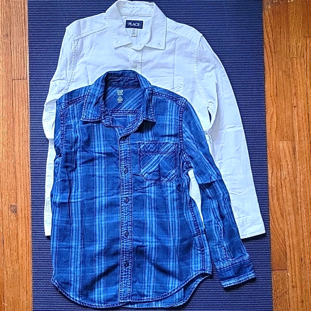 Lot of 2 Boys Button down Shirts Bundle - Size Large Youth - White /Blue Stripe